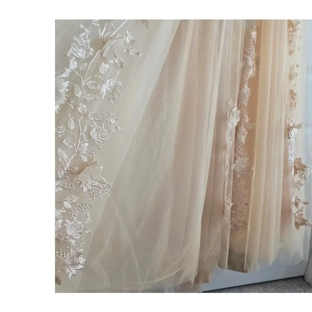 Champagne 3D Floral Quinceañera Ball Gown Lace Beaded Off Shoulder Dress Size 00 - Picture 5 of 6